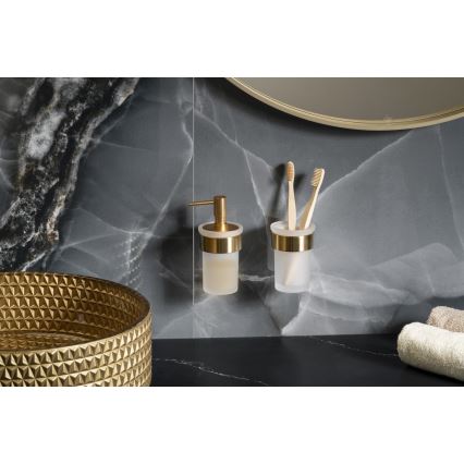 Gedy - seinale kinnitatav seebidosaator PIRENEI 110 ml piimjas klaas/mattkuldne