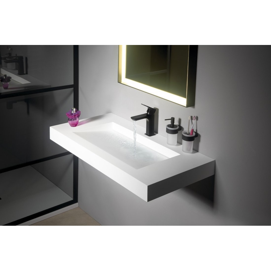 Gedy - seinale paigaldatav seebidosaator PIRENEI 110 ml, opaalne klaas/matt must