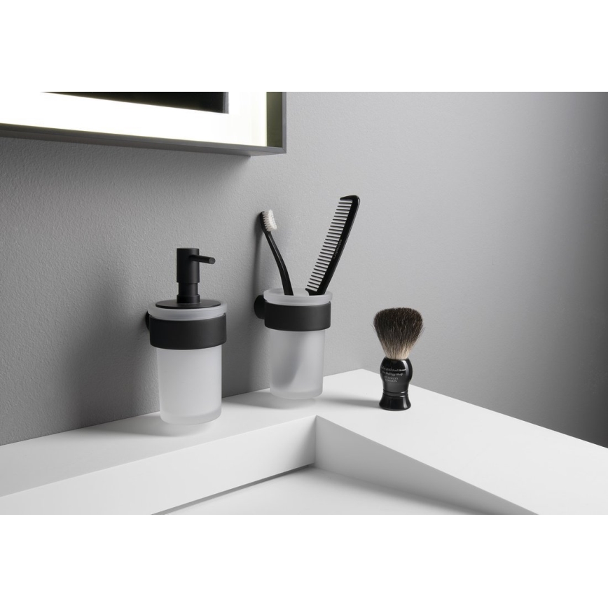 Gedy - seinale paigaldatav seebidosaator PIRENEI 110 ml, opaalne klaas/matt must