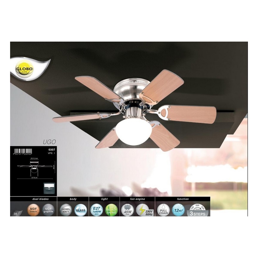 Globo - Laeventilaator 1xE27/60W/230V