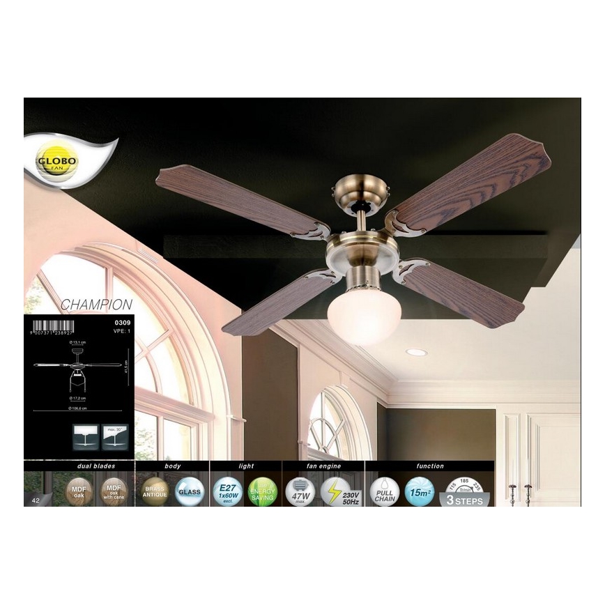 Globo - Laeventilaator 1xE27/60W/230V