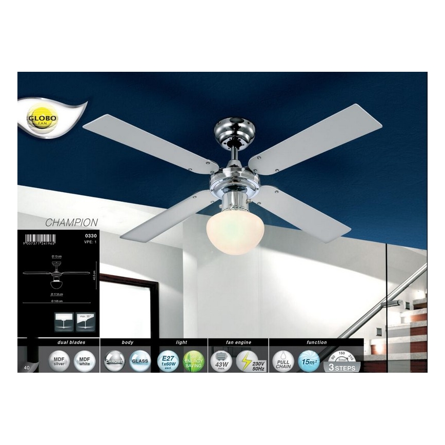Globo - Laeventilaator 1xE27/60W/230V