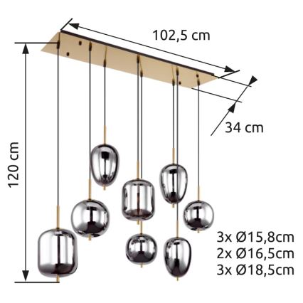 Globo - Lühter 8xE14/40W/230V suitsune