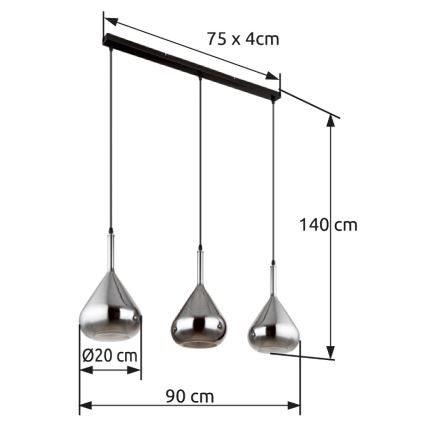Globo - Lühter 3xE27/60W/230V must