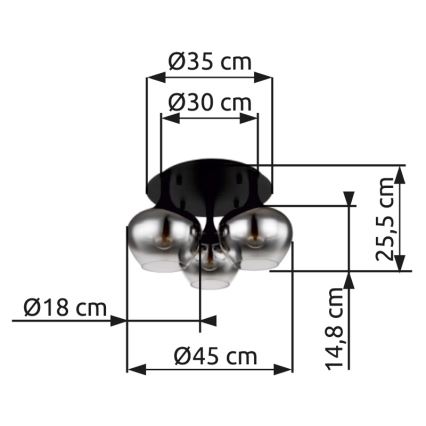 Globo - Pinnale kinnitatav lühter 3xE27/40W/230V d. 45 cm must