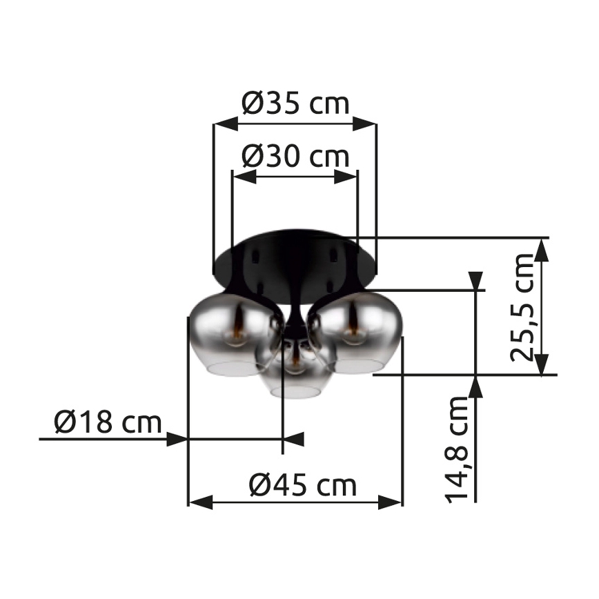 Globo - Pinnale kinnitatav lühter 3xE27/40W/230V d. 45 cm must