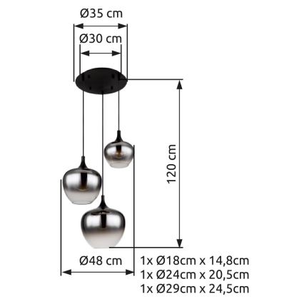 Globo - Lühter 3xE27/40W/230V d. 48 cm must
