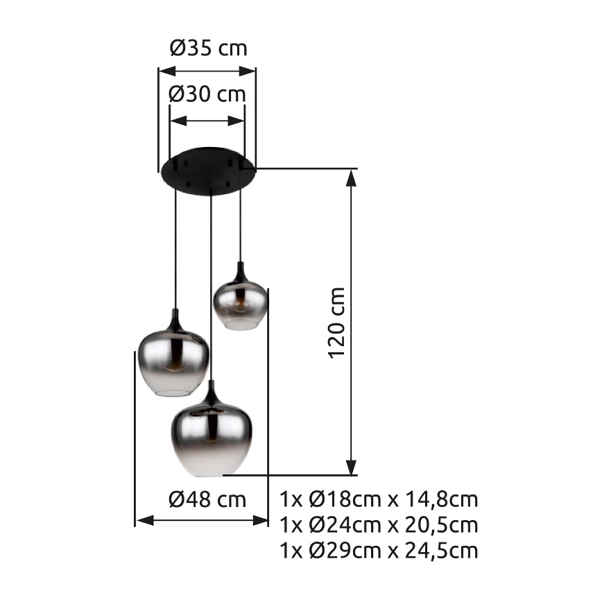 Globo - Lühter 3xE27/40W/230V d. 48 cm must