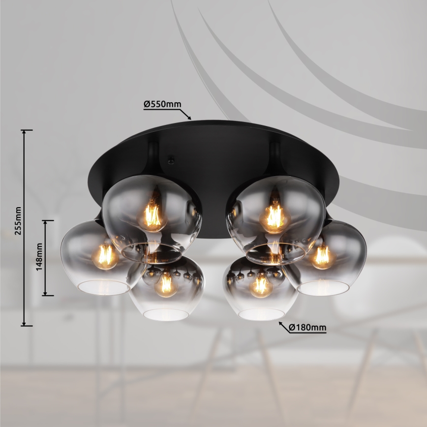 Globo - pinnale paigaldatav lühter 6xE27/40W/230V, Ø 65 cm, must