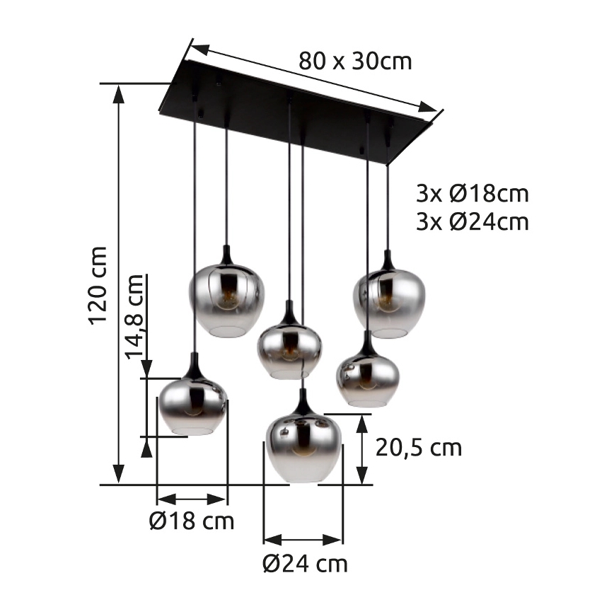 Globo - Lühter 6xE27/40W/230V must