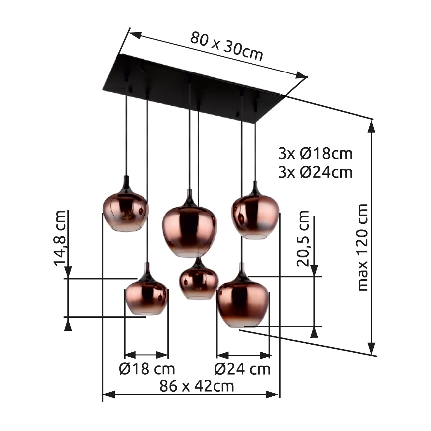 Globo - Lühter 6xE27/40W/230V pruun/suitsune