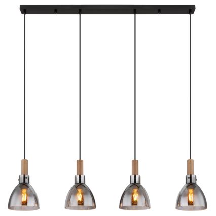 Globo 15550-4H - Rippvalgusti juhtmel MATTEA 4xE27/6W/230V must/suitsuklaas