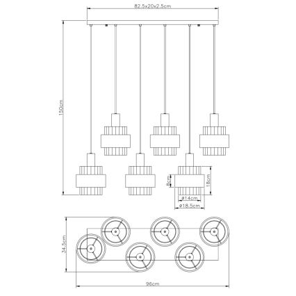 Globo - riputuslühter kaabliga 6xE27/60W/230V pruun