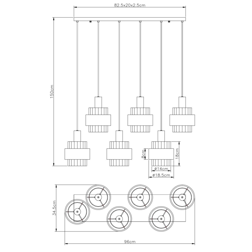Globo - riputuslühter kaabliga 6xE27/60W/230V pruun