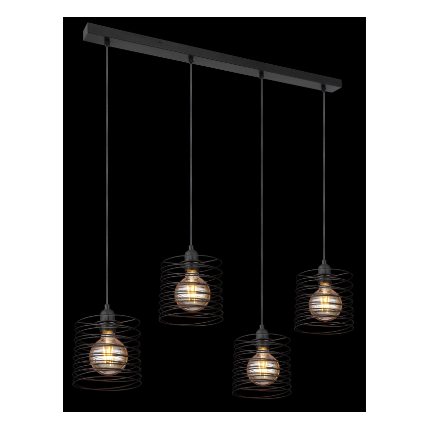 Globo 15640-4H - TILLY rippvalgusti kaabliga 4xE27/60W/230V must