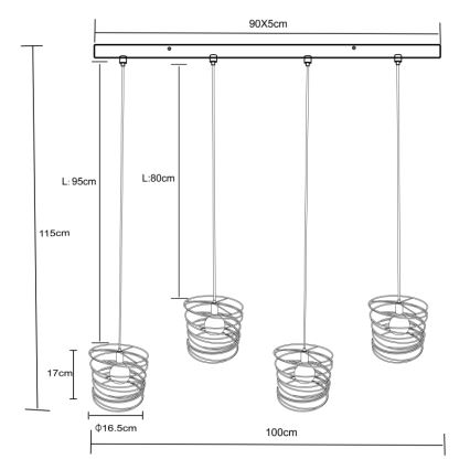 Globo 15640-4H - TILLY rippvalgusti kaabliga 4xE27/60W/230V must