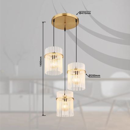 Globo - Lühter 3xE27/60W/230V d. 47 cm kuldne