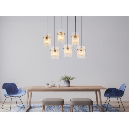 Globo - Kuldne ripplühter kaabliga 6xE27/60W/230V