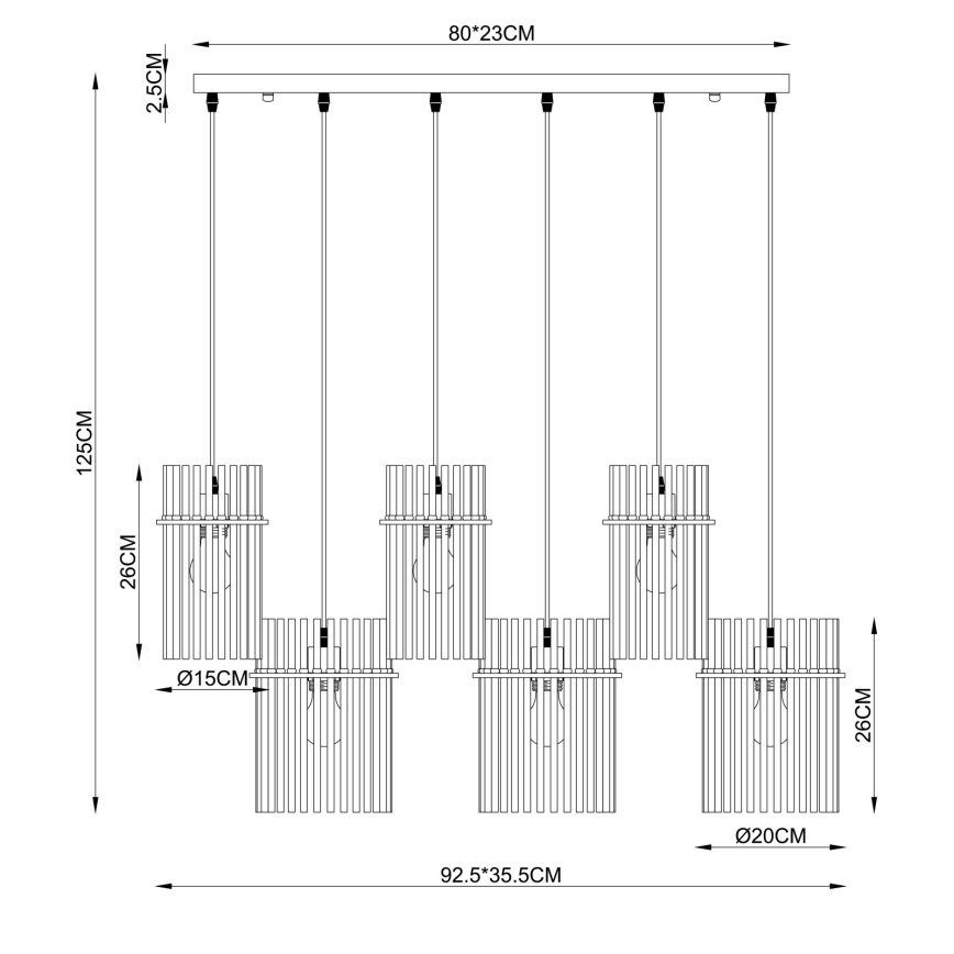 Globo - Kuldne ripplühter kaabliga 6xE27/60W/230V