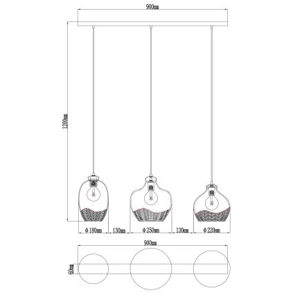 Globo - Kaabliga rippvalgusti 3xE27/60W/230V