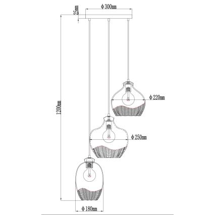 Globo - Rippvalgusti kaabliga 3xE27/60W/230V läbimõõt 45 cm