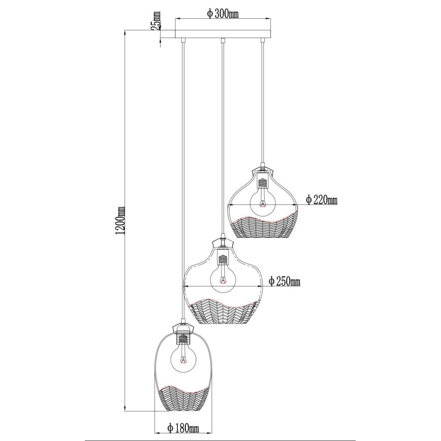 Globo - Rippvalgusti kaabliga 3xE27/60W/230V läbimõõt 45 cm