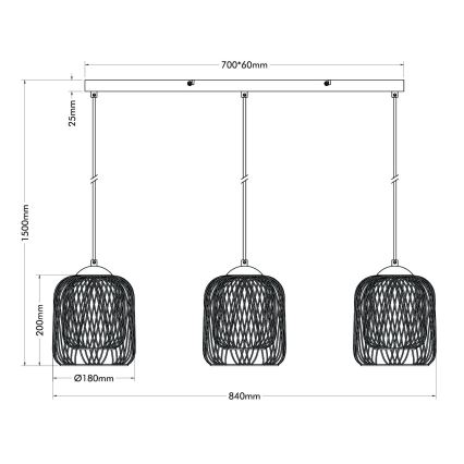 Globo - Ripplühter kaabliga 3xE27/40W/230V
