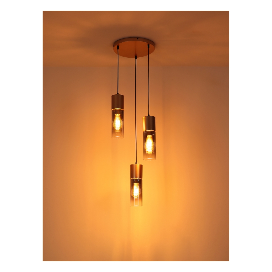 Globo - Rippvalgusti kaabliga 3xE27/25W/230V pronksviimistlusega, läbimõõt 30 cm