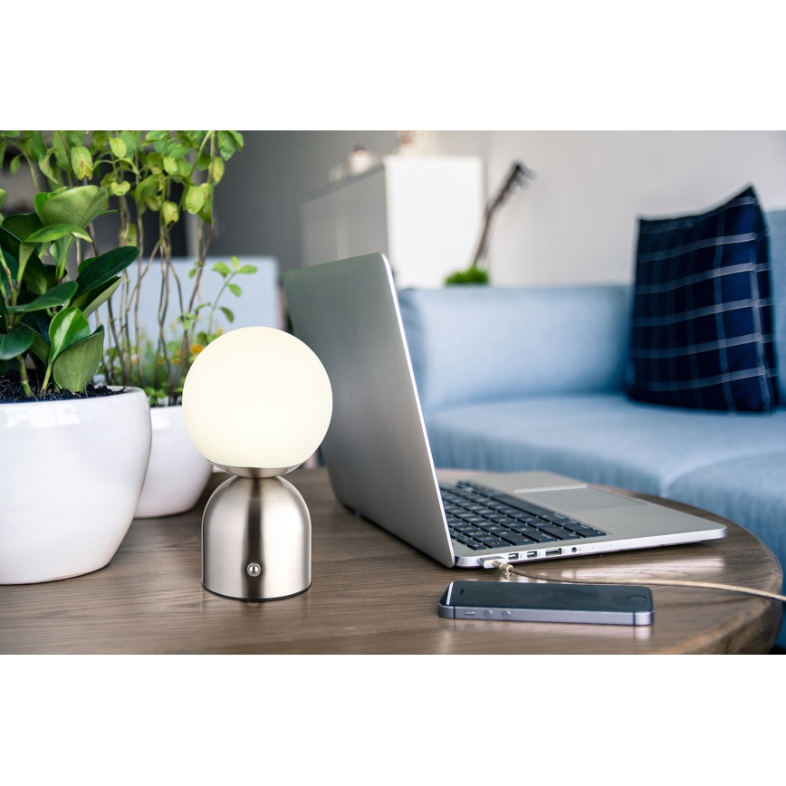 Globo - LED Hämardatav puutetundlik laualamp LED/2,5W/3,7V 2700K/4000K/6500K 1800mAh USB matt kroom