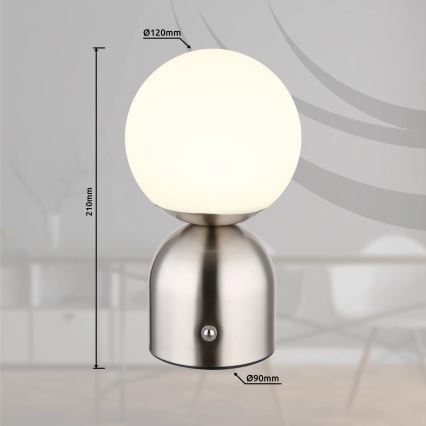 Globo - LED Hämardatav puutetundlik laualamp LED/2,5W/3,7V 2700K/4000K/6500K 1800mAh USB matt kroom