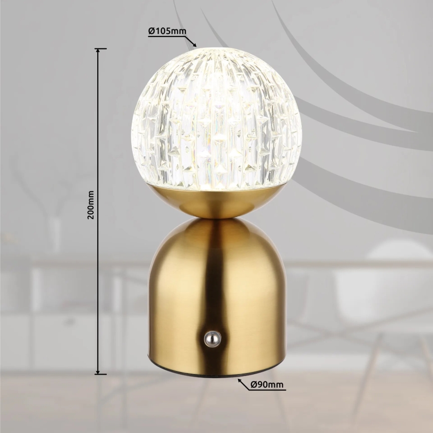 Globo - LED Hämardatav puutetundlik laualamp LED/2,5W/3,7V 2700/4000/6500K 1800 mAh USB messing