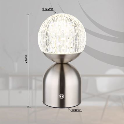 Globo - LED Hämardatav puutetundlik laualamp LED/2,5W/3,7V 2700/4000/6500K 1800 mAh USB matt kroom