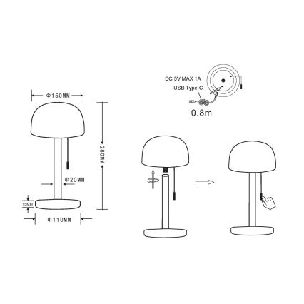 Globo - LED Laetav laualamp LED/1,5W/3,7V 3000/4200/6000K 1800mAh valge