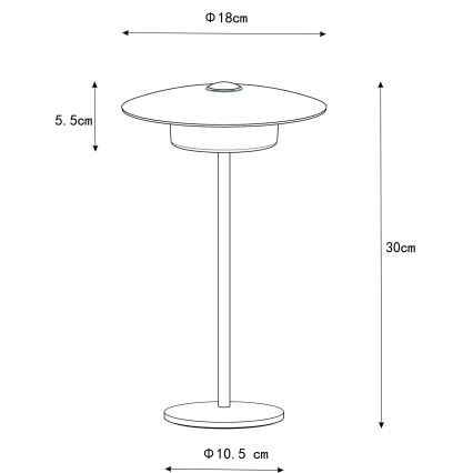 Globo - LED Väli laetav puutetundlik laualamp LED/3W/3,7V 1800/2700/3000K IP44 1800 mAh must