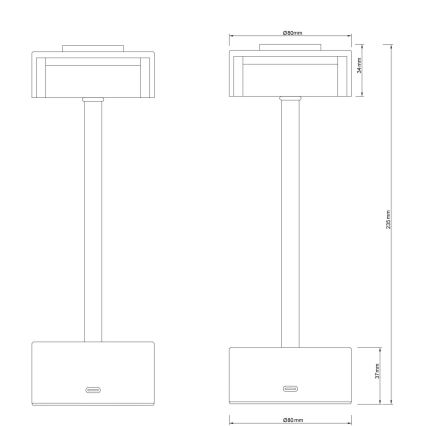Globo - LED Hämardatav laetav puutetundlik laualamp LED/2,5W/3,7V 2700/4000/6500K 1800mAh must