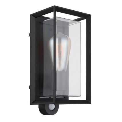 Globo - Väli seinavalgusti koos anduriga 1xE27/60W/230V IP44 must