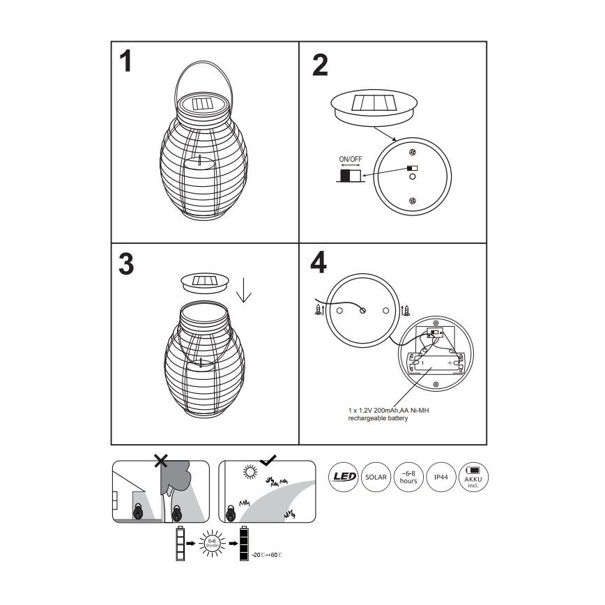 Globo - LED Päikesepaneeliga valgusti LED/0,06W/3,2V IP44 200 mAh rotang