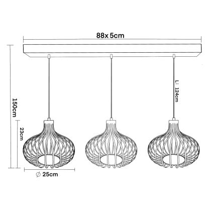 Globo - rippvalgusti kaablil 3xE27/40W/230V beež