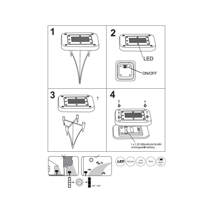 Globo - KOMPLEKT 2x LED Päikesepaneeliga valgusti LED/0,8W/1,2V IP44 300 mAh