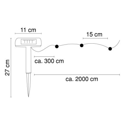 Globo - LED päikesepaneeliga valguskett 20 m 120xLED/2,4V 2xAAA IP44 600 mAh