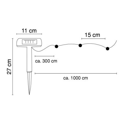 Globo - LED päikesepaneeliga valguskett 10 m 50xLED/2,4V IP44