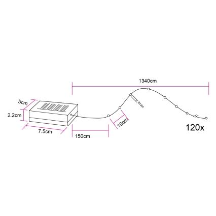 Globo - LED päikesekett 120xLED/3,2V IP44 13,4 m 600 mAh