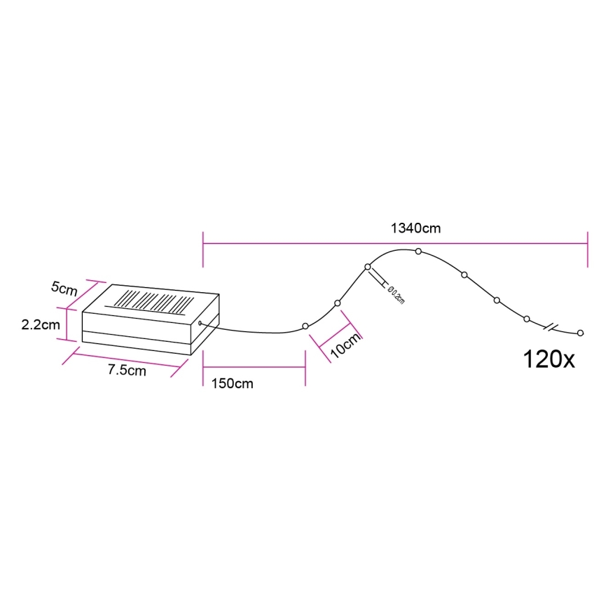 Globo - LED päikesekett 120xLED/3,2V IP44 13,4 m 600 mAh