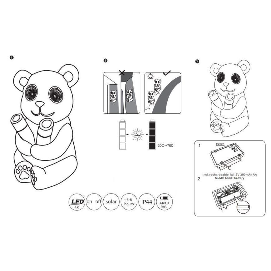 Globo - LED Päikesepaneeliga valgusti LED/0,12W/3V IP44 panda