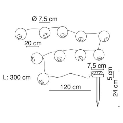 Globo - LED päikesepaneeliga valguskett 10xLED/0,06W/1,2V IP44