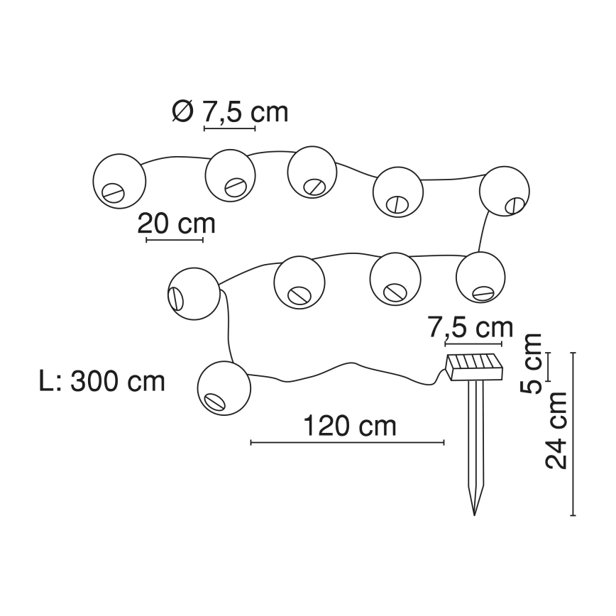 Globo - LED päikesepaneeliga valguskett 10xLED/0,06W/1,2V IP44