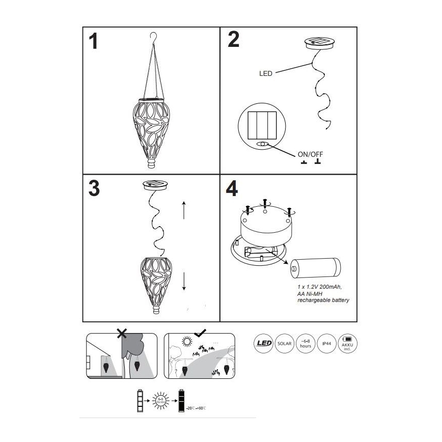 Globo - LED Päikesepaneeliga valgusti LED/0,9W/3,2V IP44 200 mAh läbipaistev
