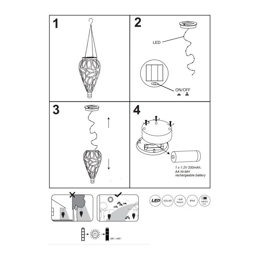 Globo - LED Päikesepaneeliga valgusti LED/0,9W/3,2V IP44 kollane