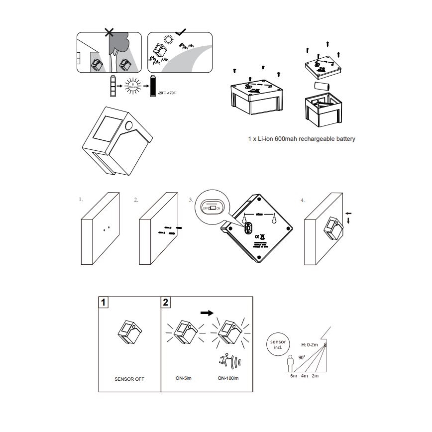 Globo - LED Päikesepaneeliga valgusti anduriga LED/0,48W/3V IP44 600 mAh