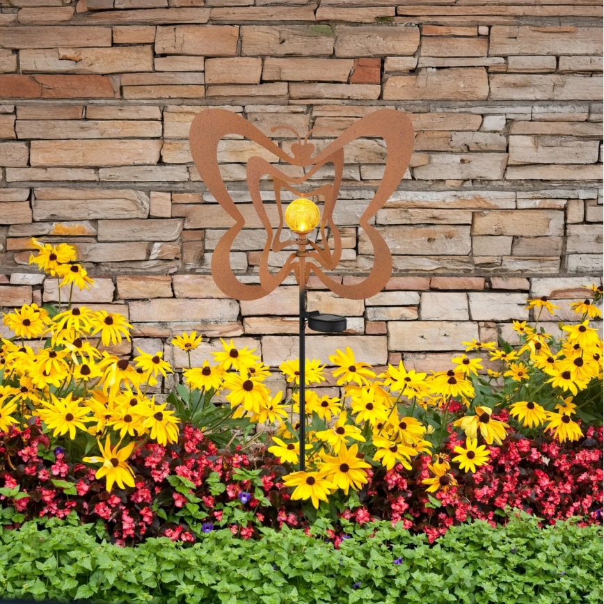 Globo - LED päikesevalgusti LED/3V IP44 300 mAh roostevärvi liblikas